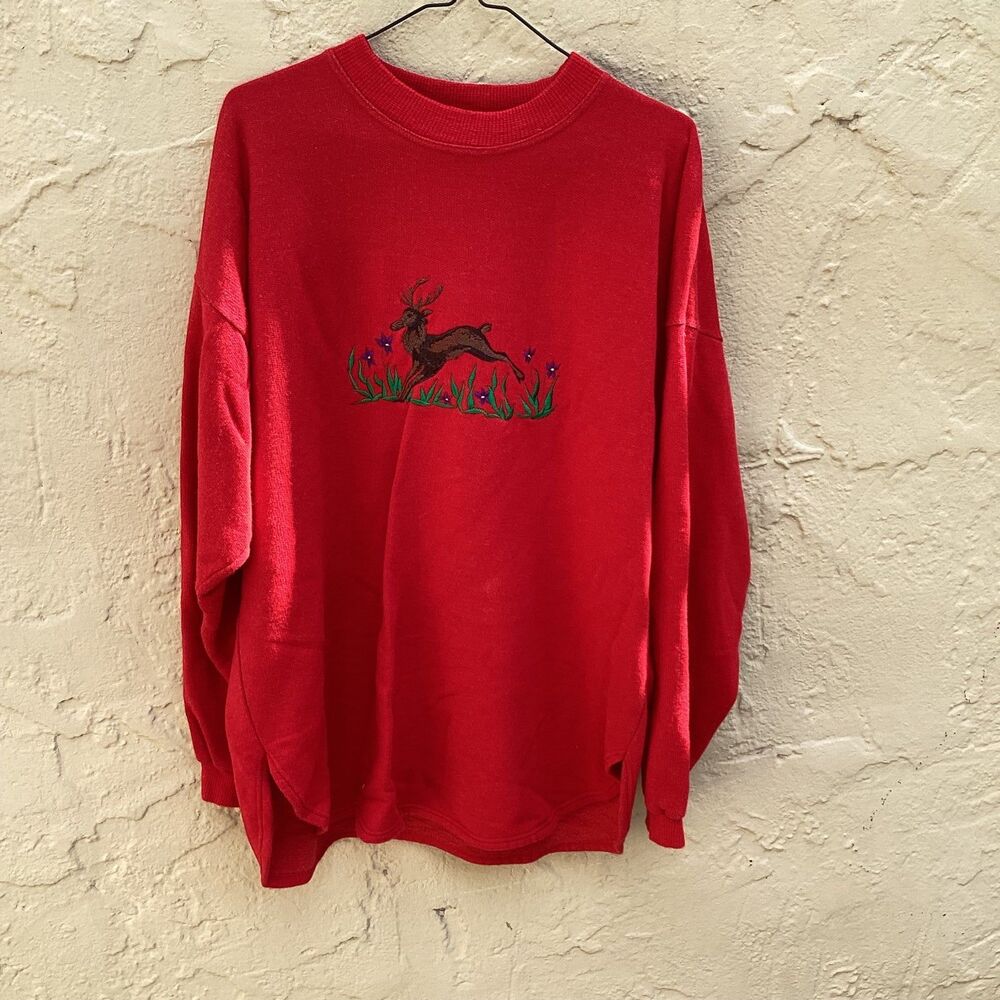 Vintage 90s Italian made crewneck sweatshirt deer appliqué XL